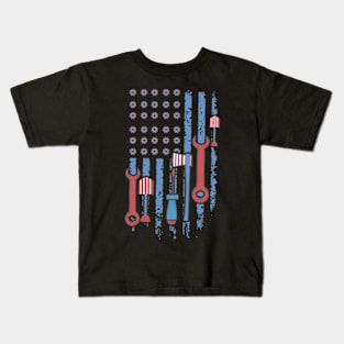 America Flag with working tools laborer happy labor day tee Kids T-Shirt